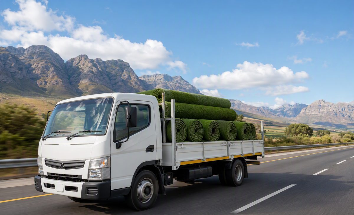 Syngrass truck delivering artificial grass rolls countrywide in South Africa
