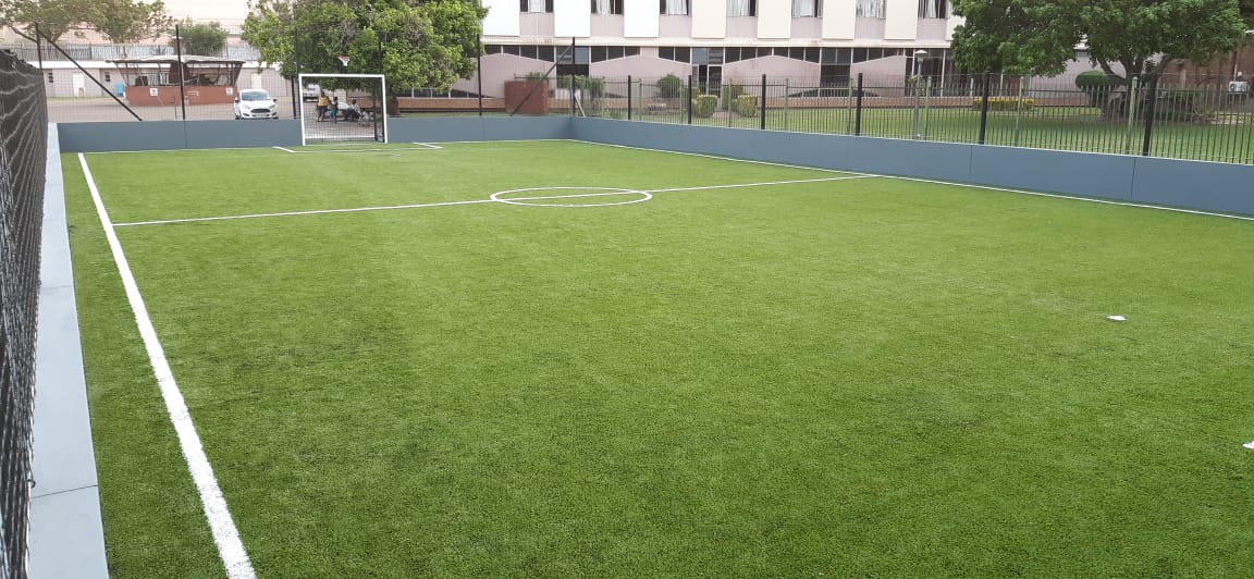 5 a side soccer pitch with kickwall and netting