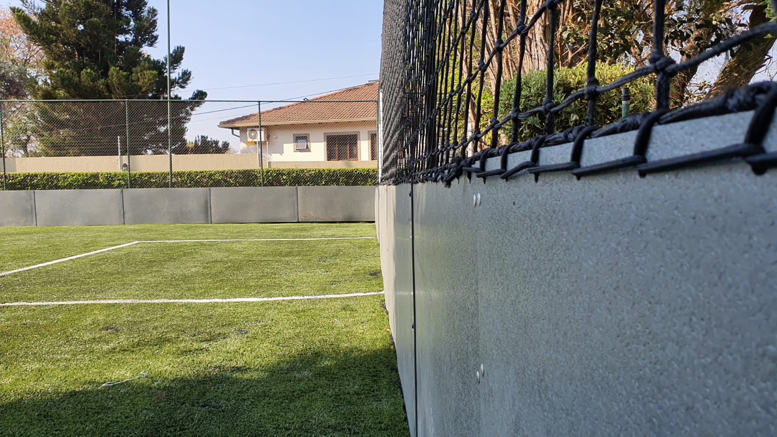 softnetting system on soccer pitch